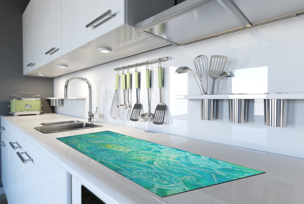 Emerald Green Turtles Splashback  - Jade Aqua Mint Lime Made to Measure Glass Splashback
