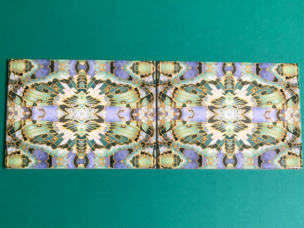 Sage Green Art Nouveau Butterfly Moth Tiles - Beautiful Ceramic Rectangular Border 6x8” Tiles - Kitchen Bathroom Tiles