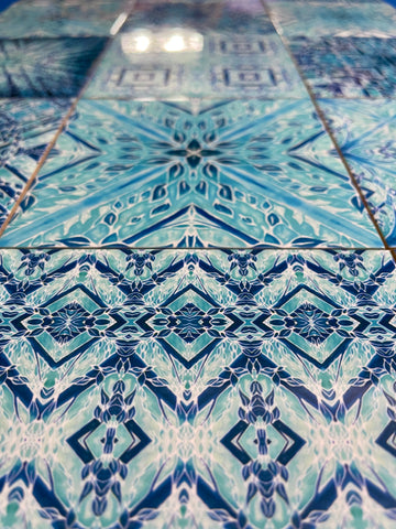 Cool Aqua Set Mixed Cool Aqua Ceramic Tiles - Pale Blue Turquoise Bright Fresh Bohemian Kitchen Tiles