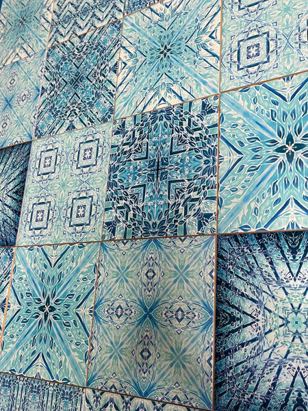Cool Aqua Set Mixed Cool Aqua Ceramic Tiles - Pale Blue Turquoise Bright Fresh Bohemian Kitchen Tiles