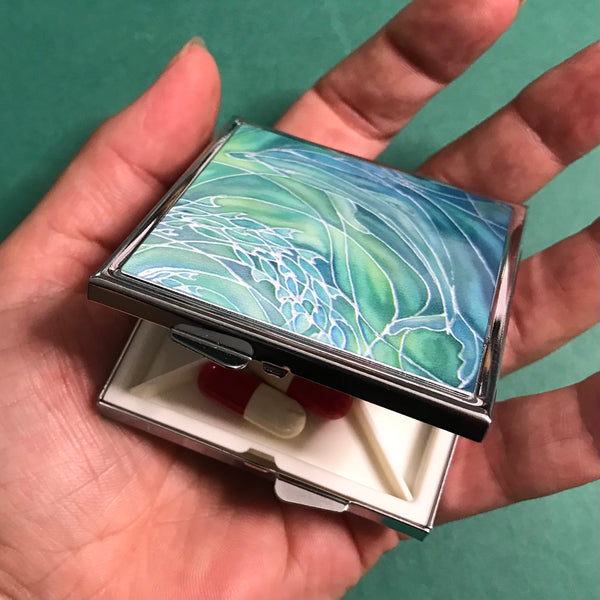 Green Lime Dolphin Large Pill Box - Stud Earing Jewellery Box.