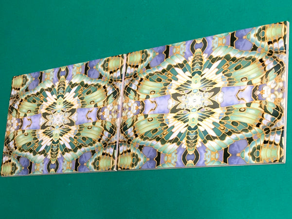 Sage Green Art Nouveau Butterfly Moth Tiles - Beautiful Ceramic Rectangular Border 6x8” Tiles - Kitchen Bathroom Tiles