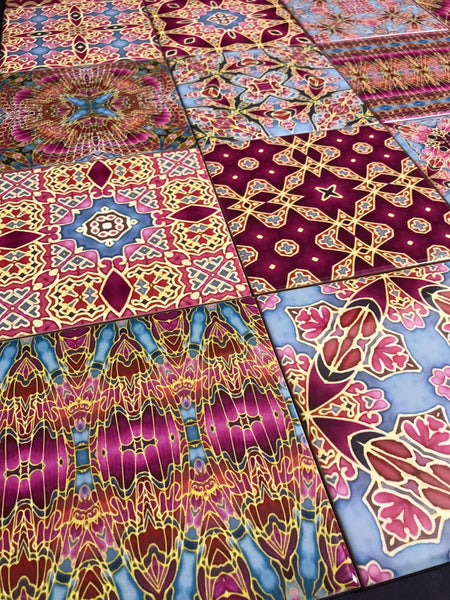 Pink Sunset Inspired Set of 50 Ceramic Tiles - Bohemian Blue Pink and Gold Warm Gentle Kitchen Bathroom Tiles