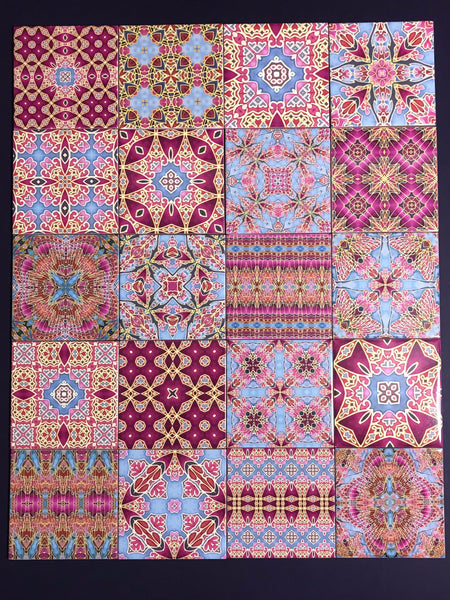 Pink Sunset Inspired Set of 50 Ceramic Tiles - Bohemian Blue Pink and Gold Warm Gentle Kitchen Bathroom Tiles