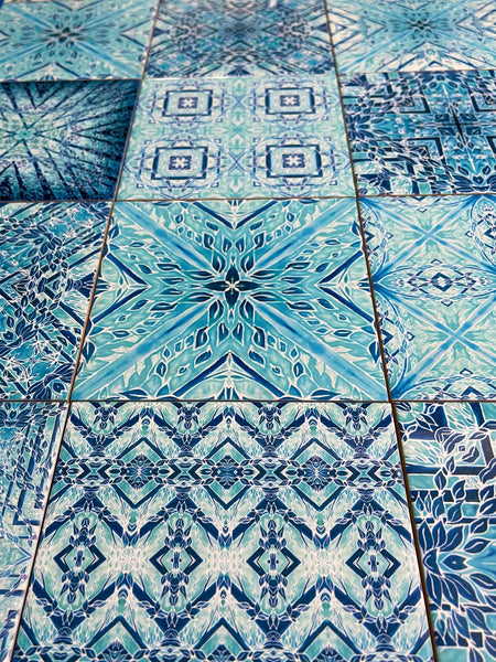 Cool Aqua Set Mixed Cool Aqua Ceramic Tiles - Pale Blue Turquoise Bright Fresh Bohemian Kitchen Tiles