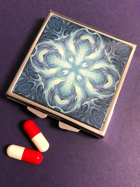 Blue Teal Aqua Dolphin Diamond Large Pill Box - Stud Earing Jewellery Box