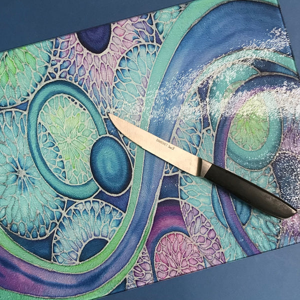 Blue Table Mats & Coasters - blue green purple placemats - Blue Glass Chopping boards