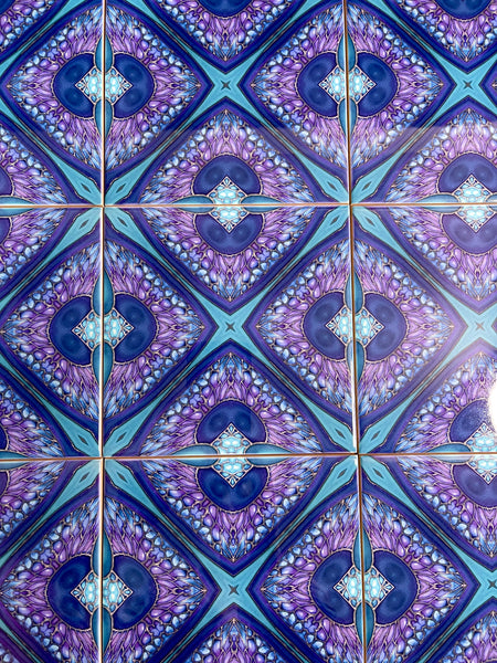 Persian Kaleidescope Tiles - contemporary tile in blue green purple and turquoise 6x6"