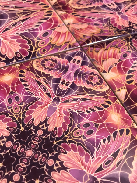 Blush Butterflies Mixed Set of Ceramic Tiles - Bohemian Pink Peach and Gold Warm Gentle Bohemian Kitchen Tiles