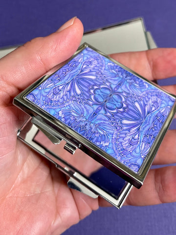 Blueberry Butterflies Handbag Mirror for her -  Pretty Blue Folding Pocket Compact Makeup Mirror Gift for Girl, Mum, Auntie, Friend, Teacher