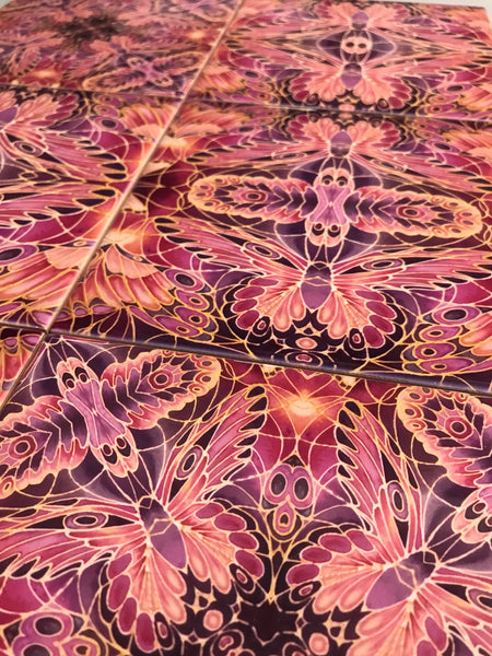 Blush Butterflies Mixed Set of Ceramic Tiles - Bohemian Pink Peach and Gold Warm Gentle Bohemian Kitchen Tiles