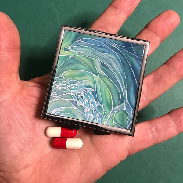 Green Lime Dolphin Large Pill Box - Stud Earing Jewellery Box.