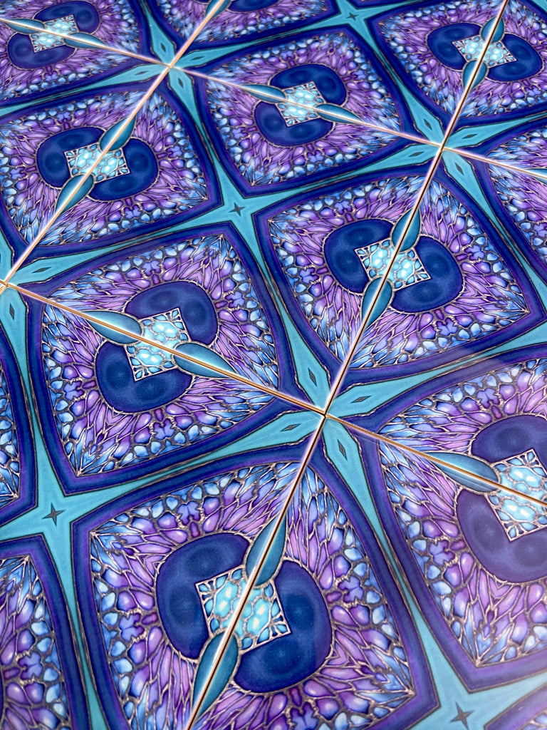 Persian Kaleidescope Tiles - contemporary tile in blue green purple and turquoise 6x6"