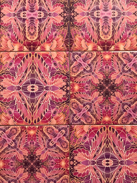 Blush Butterflies Mixed Set of Ceramic Tiles - Bohemian Pink Peach and Gold Warm Gentle Bohemian Kitchen Tiles