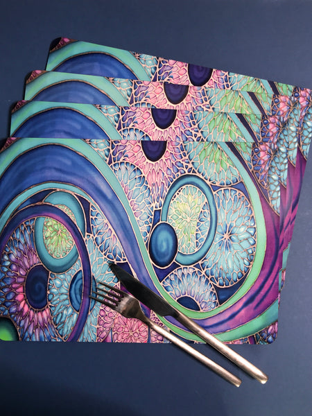 Blue Table Mats & Coasters - blue green purple placemats - Blue Glass Chopping boards