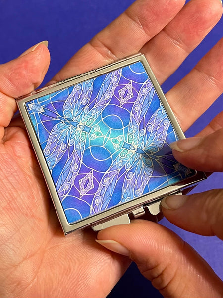 Purple Blue Dragonflies Pocket Mirror - Pretty Art Nouveau Handbag Mirror - Gift for Her