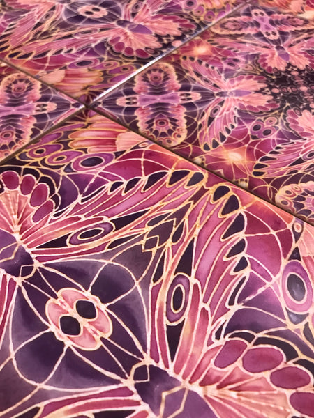 Blush Butterflies Mixed Set of Ceramic Tiles - Bohemian Pink Peach and Gold Warm Gentle Bohemian Kitchen Tiles