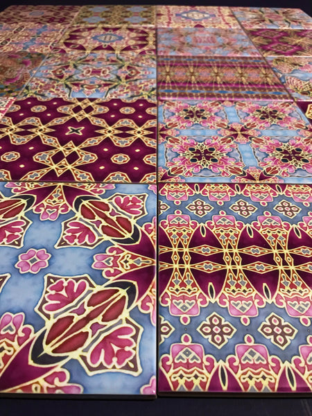 Pink Sunset Inspired Set of 50 Ceramic Tiles - Bohemian Blue Pink and Gold Warm Gentle Kitchen Bathroom Tiles