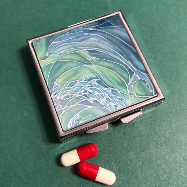 Green Lime Dolphin Large Pill Box - Stud Earing Jewellery Box.