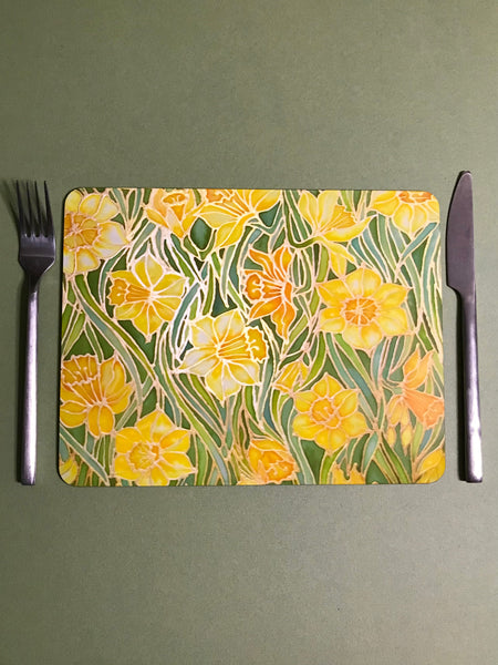 Spring Daffodils Glass chopping board - Yellow Flowers Placemats & Coasters - Yellow Tangerine Green Table Mats