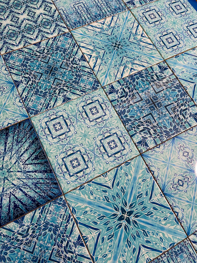 Cool Aqua Set Mixed Cool Aqua Ceramic Tiles - Pale Blue Turquoise Bright Fresh Bohemian Kitchen Tiles
