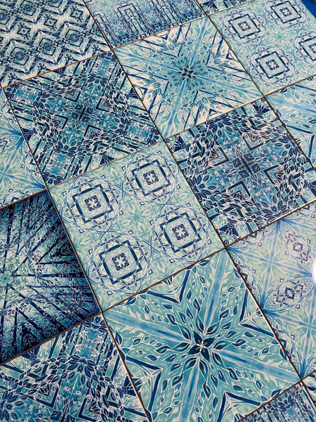 Cool Aqua Set Mixed Cool Aqua Ceramic Tiles - Pale Blue Turquoise Bright Fresh Bohemian Kitchen Tiles