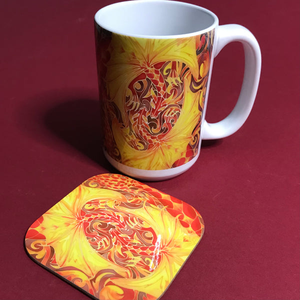 Extra Large Dragons Mug. Red and Golden Yellow mugs in BIG & standard sizes.  mug & coaster box set. mythical magical creatures lovers gift set. Fantasy lovers gift. dolphin lovers gift. gift for him. gift for teacher. gift for her. tea coffee lovers gift.