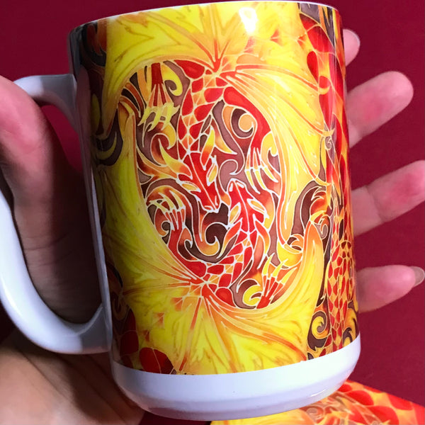 Extra Large Dragons Mug. Red and Golden Yellow mugs in BIG & standard sizes.  mug & coaster box set. mythical magical creatures lovers gift set. Fantasy lovers gift. dolphin lovers gift. gift for him. gift for teacher. gift for her. tea coffee lovers gift.