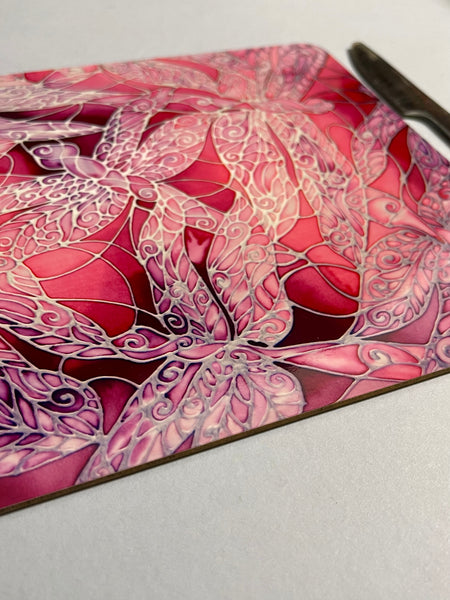 Dragonflies Placemats & Coasters - pink purple glass chopping boards - Round Table Mats