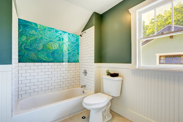 Emerald Green Turtles Splashback  - Jade Aqua Mint Lime Made to Measure Glass Splashback