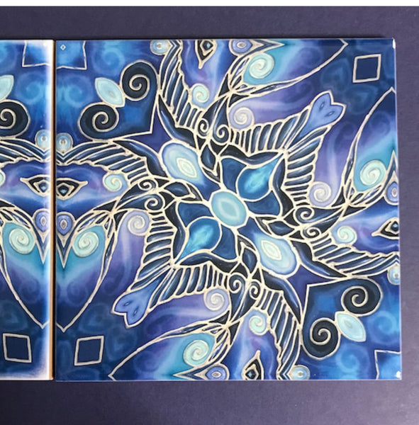 Deep Blue ‘Swallows Dance’ Tiles - Strong Art Deco Style 6x6” ceramic tile.