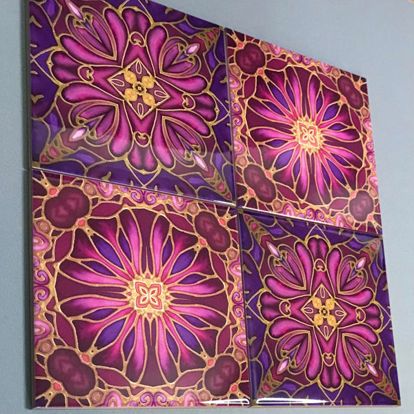 Medieval Blooms Tiles plum aubergine pink tiles mixed set