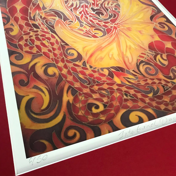 Red Intertwined Dragons Print - Mythical Creatures Art Print - Fiery Red Dragons Print