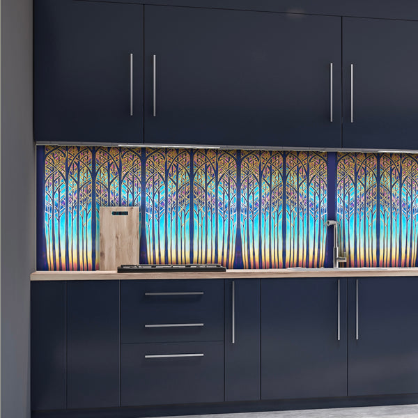 Stunning Cathedral Trees Splashback  - Vibrant Sunset Trees Made to Measure Glass Splashback