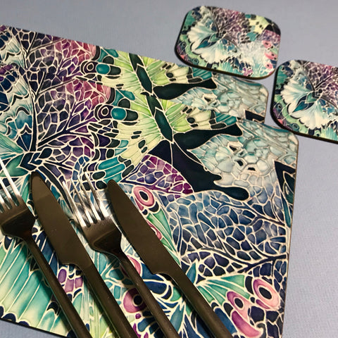 Lilac Mint Butterflies Table Mats - Beautiful place mats - Green butterfly chopping boards