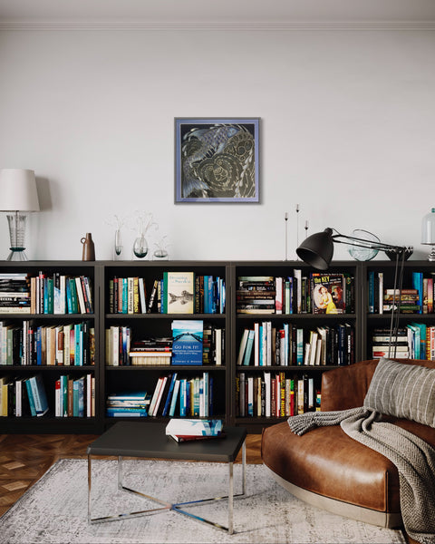 Happy Bear Silk Painting - Bear with Fish Original Art - Black Bear Painting