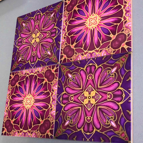 Medieval Blooms Tiles plum aubergine pink tiles