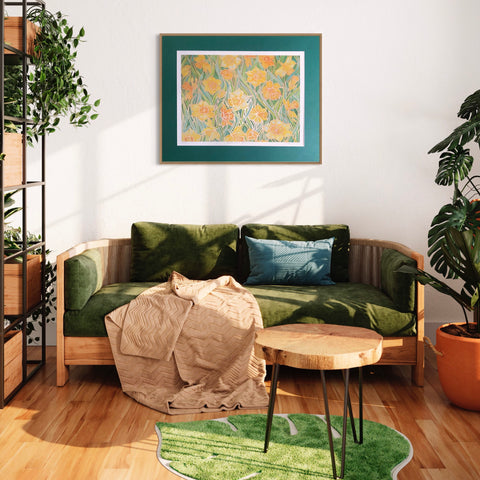 Vibrant Daffodils Art Print -  Landscape Yellow Flower Wall Art