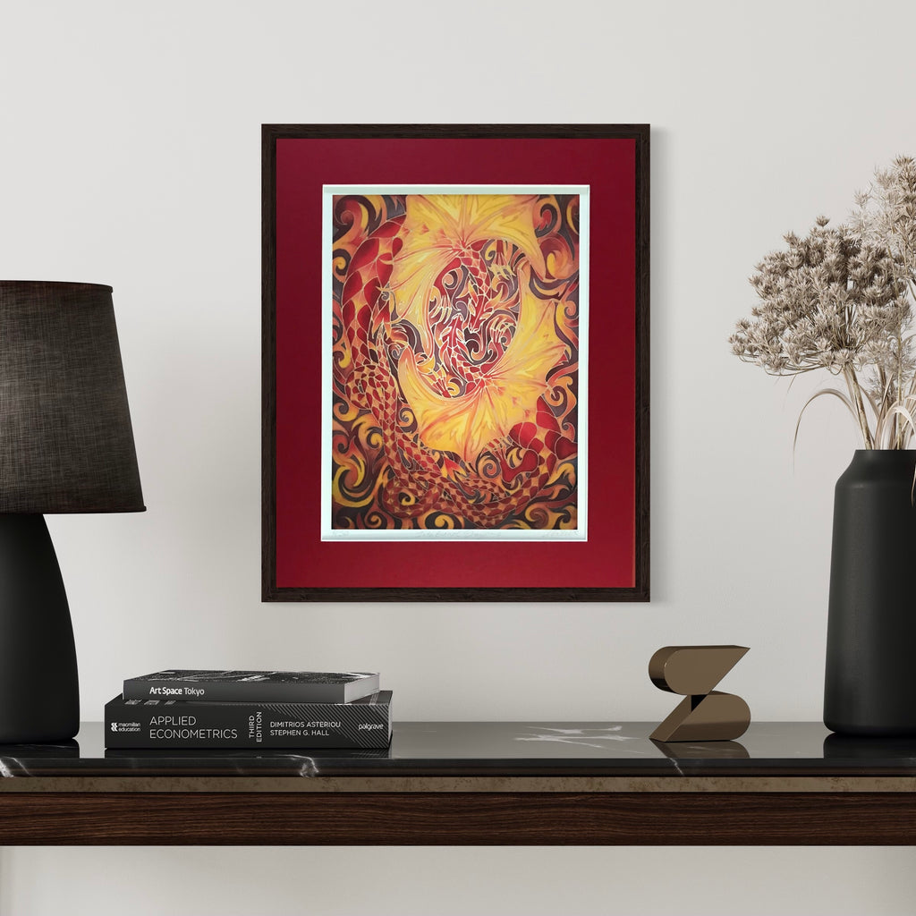 Red Intertwined Dragons Print - Mythical Creatures Art Print - Fiery Red Dragons Print