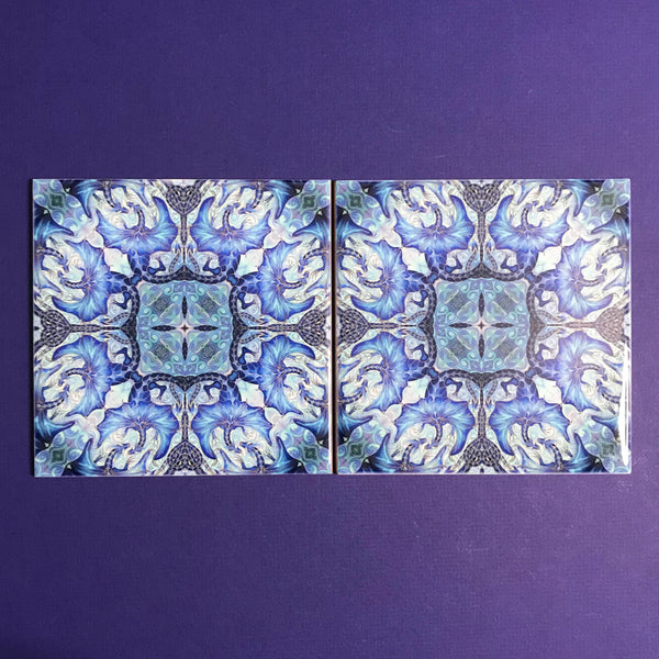 Blue Dragon Mandala Tiles -  Magical Mythical Creature Ceramic Hand Printed Tiles