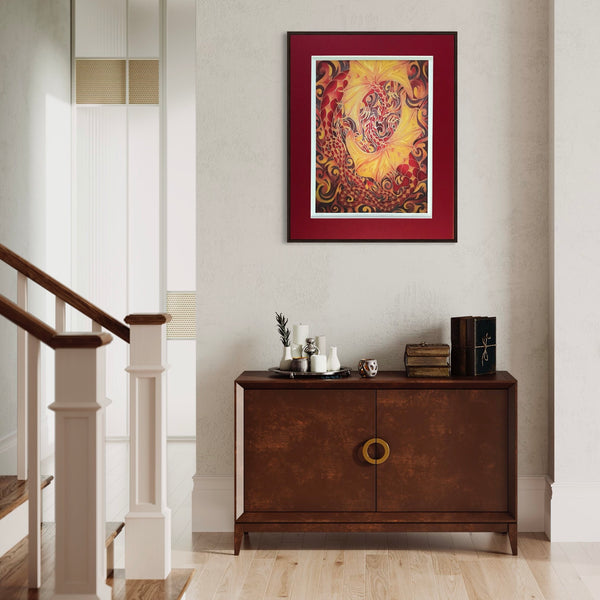 Red Intertwined Dragons Print - Mythical Creatures Art Print - Fiery Red Dragons Print