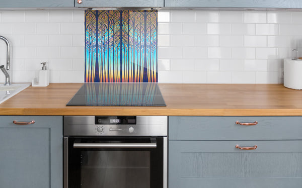 Stunning Cathedral Trees Splashback  - Vibrant Sunset Trees Made to Measure Glass Splashback