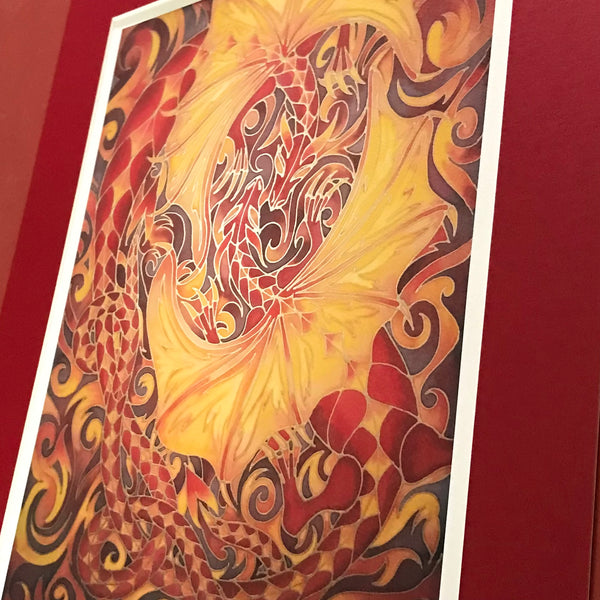 Red Intertwined Dragons Print - Mythical Creatures Art Print - Fiery Red Dragons Print