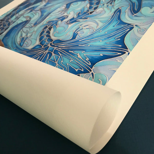 Intertwined Dragons Print - Mythical Creatures Art Print - Fiery Blue Dragons Print