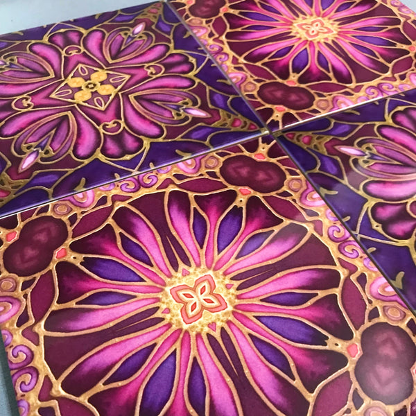 Medieval Blooms Tiles plum aubergine pink tiles mixed set