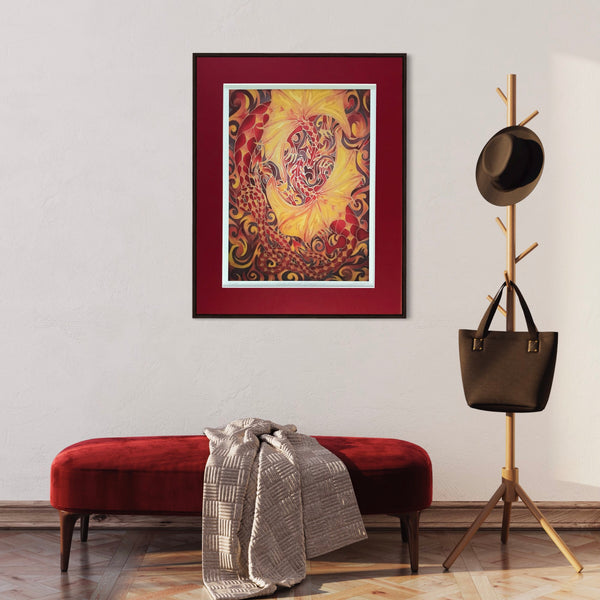 Red Intertwined Dragons Print - Mythical Creatures Art Print - Fiery Red Dragons Print