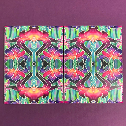 Art Nouveau Purpke Iris Tiles -  Ceramic Bohemian Decorative 6x8”  Tiles - Kitchen Bathroom Tiles