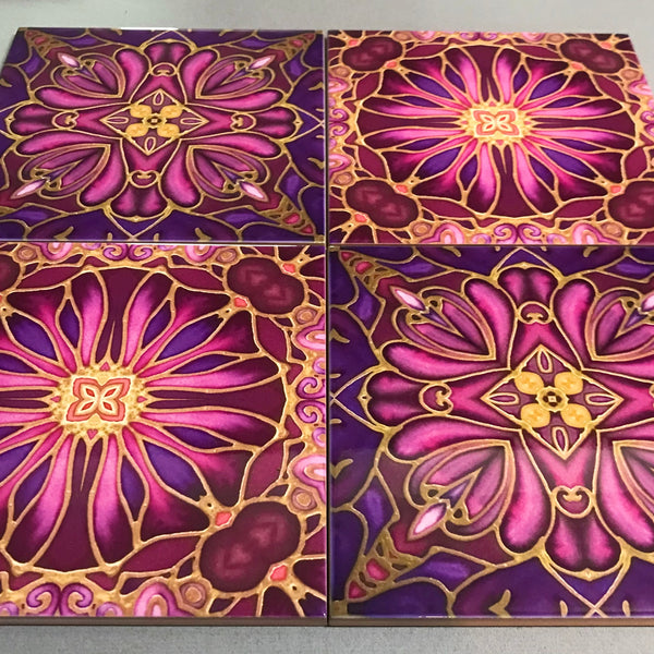 Medieval Blooms Tiles plum aubergine pink tiles mixed set