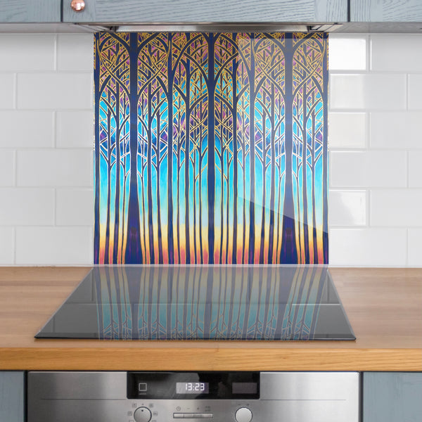 Stunning Cathedral Trees Splashback  - Vibrant Sunset Trees Made to Measure Glass Splashback