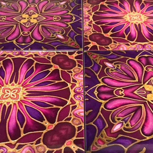 Medieval Blooms Tiles plum aubergine pink tiles mixed set